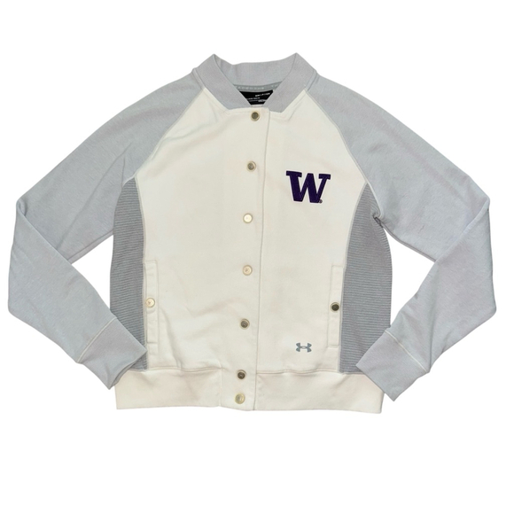 Women's Under Armour Washington Huskies Jacket Size S Letterman snap button - Picture 1 of 10